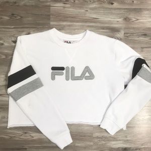 Fila white cropped long sleeve sweatshirt size L